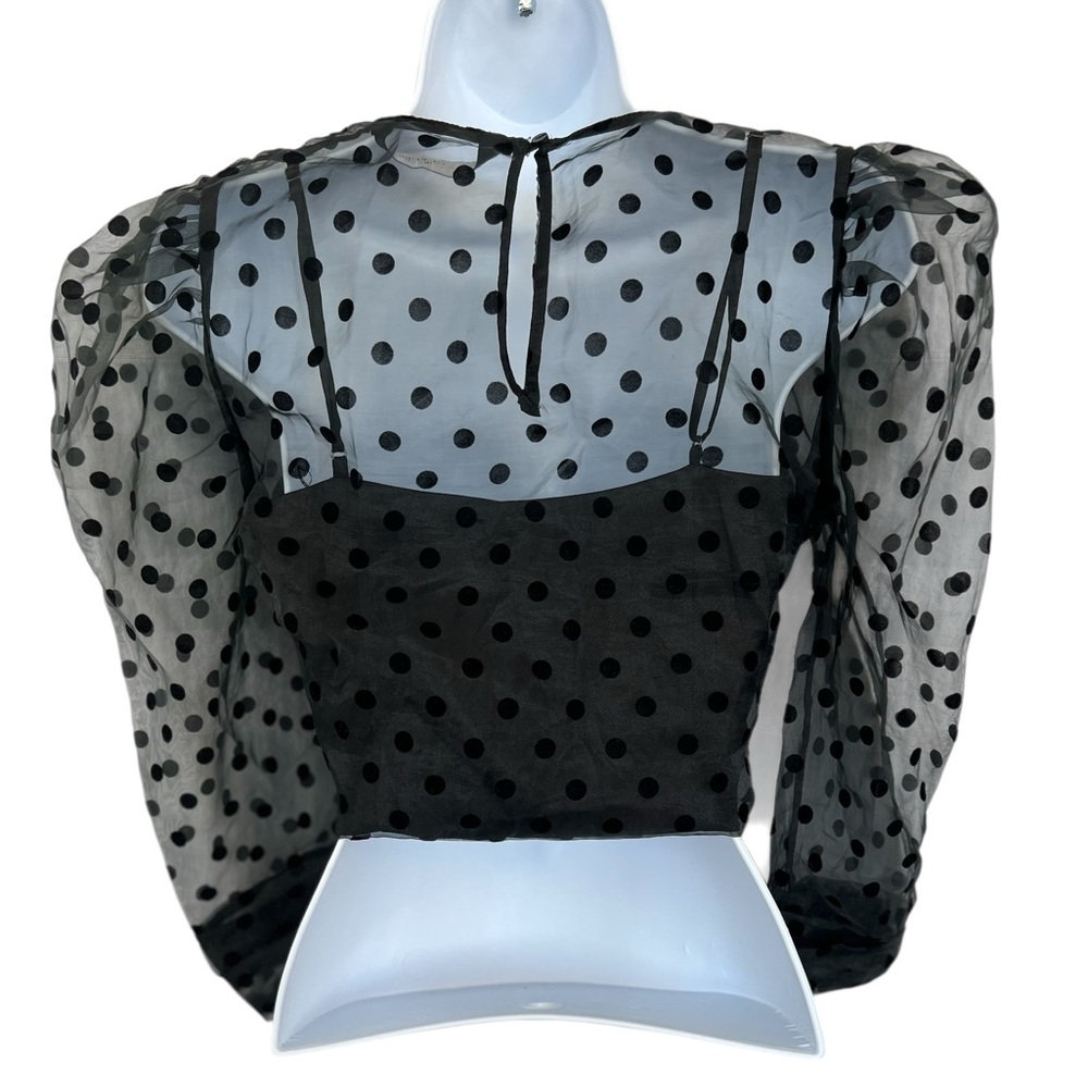 SOLD🖤 EUC ZARA Black Organza Polka Dot Semi-Sheer Crop Top | Women’s Small - Picture 5 of 9